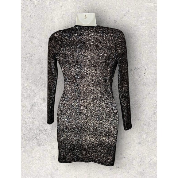 Charlotte Russe Sz Small Metallic Sparkle Plunge V Neck Long Sleeve Mini Dress - Picture 3 of 5